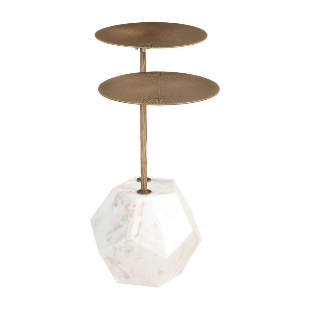 HomeRoots 25" White Marble Pedestal End Table - Modern Artistry and Elegant Design for Stylish Living Rooms 622672