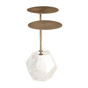 HomeRoots 25" White Marble Pedestal End Table - Modern Artistry and Elegant Design for Stylish Living Rooms 622672