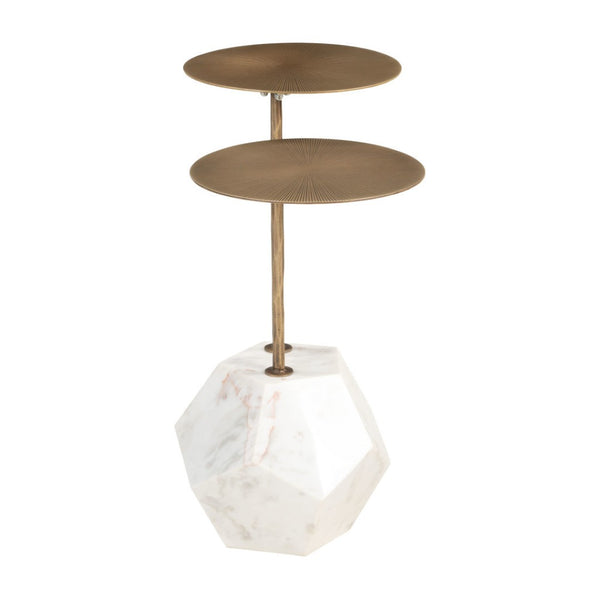 HomeRoots 25" White Marble Pedestal End Table - Modern Artistry and Elegant Design for Stylish Living Rooms 622672
