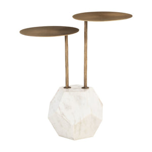HomeRoots 25" White Marble Pedestal End Table - Modern Artistry and Elegant Design for Stylish Living Rooms 622672