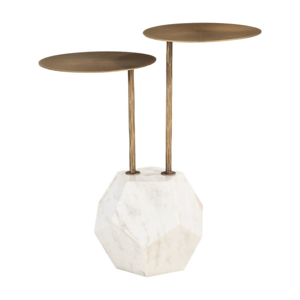 HomeRoots 25" White Marble Pedestal End Table - Modern Artistry and Elegant Design for Stylish Living Rooms 622672