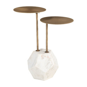 HomeRoots 25" White Marble Pedestal End Table - Modern Artistry and Elegant Design for Stylish Living Rooms 622672