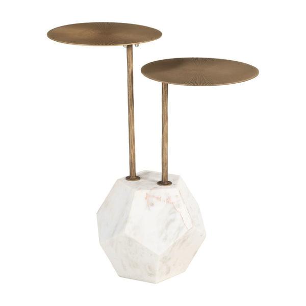 HomeRoots 25" White Marble Pedestal End Table - Modern Artistry and Elegant Design for Stylish Living Rooms 622672