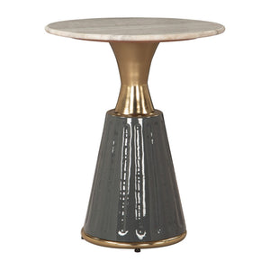 HomeRoots 22" Clear and Gold Pedestal End Table - Modern Elegance for Living Rooms, Bedrooms & Entryways 622673