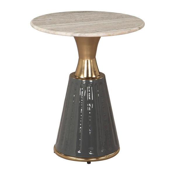HomeRoots 22" Clear and Gold Pedestal End Table - Modern Elegance for Living Rooms, Bedrooms & Entryways 622673