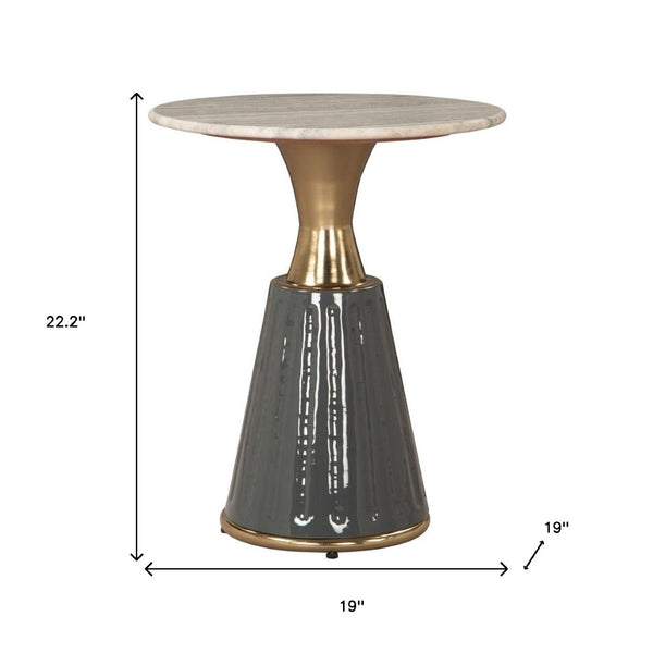 HomeRoots 22" Clear and Gold Pedestal End Table - Modern Elegance for Living Rooms, Bedrooms & Entryways 622673