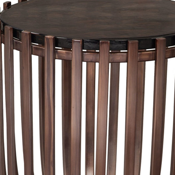 HomeRoots 22" Bronze Iron Pedestal End Table - Stylish Modern Accent for Living Rooms, Bedrooms & Entryways 622674