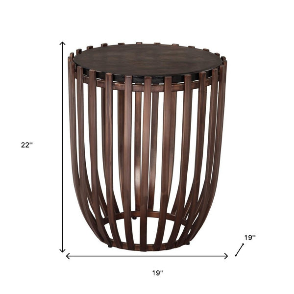HomeRoots 22" Bronze Iron Pedestal End Table - Stylish Modern Accent for Living Rooms, Bedrooms & Entryways 622674