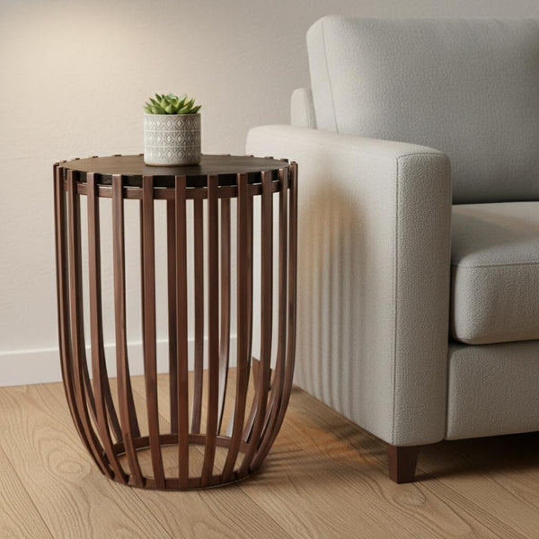 HomeRoots 22" Bronze Iron Pedestal End Table - Stylish Modern Accent for Living Rooms, Bedrooms & Entryways 622674