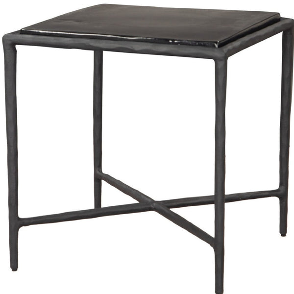 HomeRoots 22" Black Aluminum Pedestal End Table - Modern Compact Design for Stylish Living Spaces & Versatile Use 622675