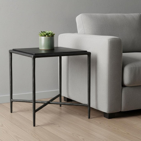 HomeRoots 22" Black Aluminum Pedestal End Table - Modern Compact Design for Stylish Living Spaces & Versatile Use 622675