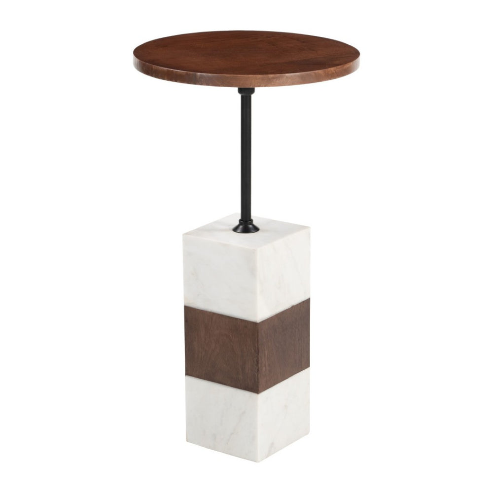 HomeRoots 22" White Marble Pedestal End Table - Elegant Accent for Living Rooms, Bedrooms & Entryways 622676