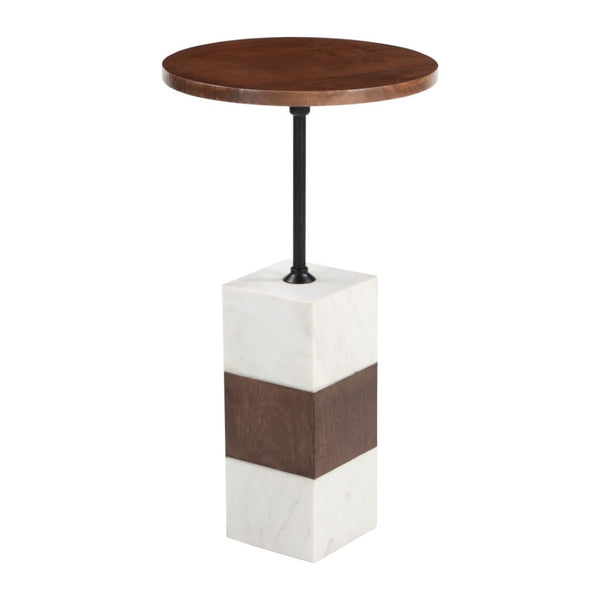 HomeRoots 22" White Marble Pedestal End Table - Elegant Accent for Living Rooms, Bedrooms & Entryways 622676