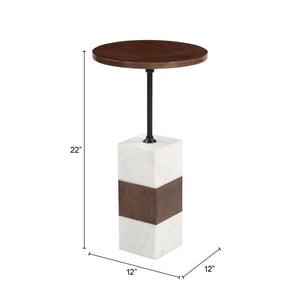 HomeRoots 22" White Marble Pedestal End Table - Elegant Accent for Living Rooms, Bedrooms & Entryways 622676