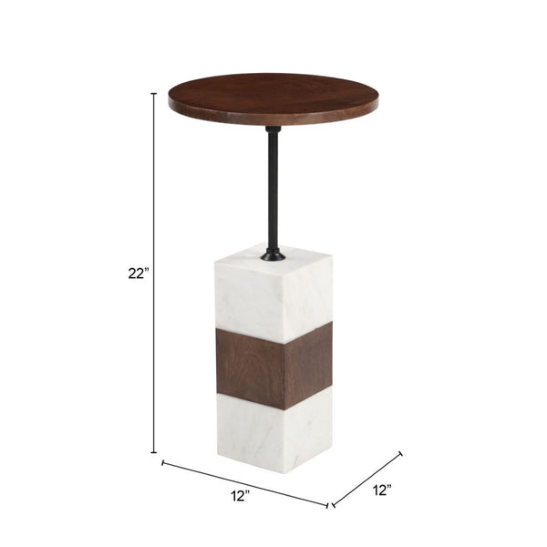 HomeRoots 22" White Marble Pedestal End Table - Elegant Accent for Living Rooms, Bedrooms & Entryways 622676