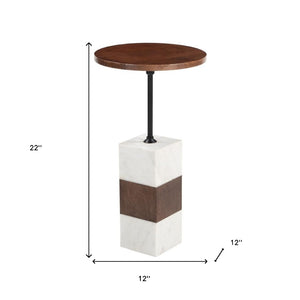 HomeRoots 22" White Marble Pedestal End Table - Elegant Accent for Living Rooms, Bedrooms & Entryways 622676