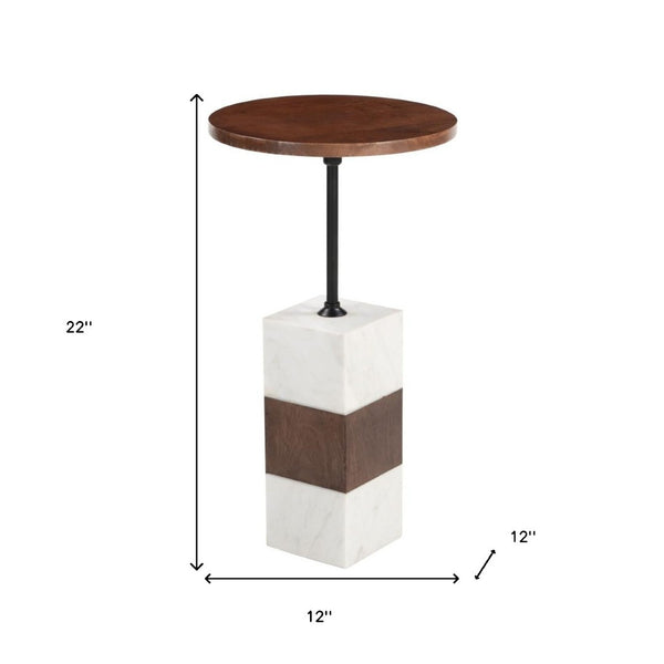 HomeRoots 22" White Marble Pedestal End Table - Elegant Accent for Living Rooms, Bedrooms & Entryways 622676