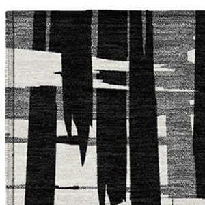 HomeRoots 5' Stylish Black, Gray, and Ivory Striped Washable Indoor-Outdoor Area Rug for Versatile Living Spaces 8' X 10' 622680