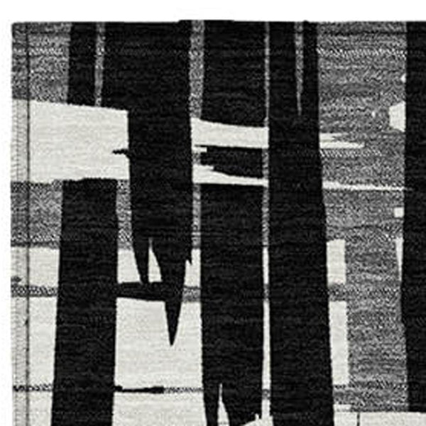 HomeRoots 5' Stylish Black, Gray, and Ivory Striped Washable Indoor-Outdoor Area Rug for Versatile Living Spaces 8' X 10' 622680