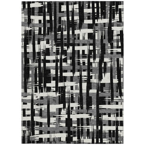 HomeRoots 5' Stylish Black, Gray, and Ivory Striped Washable Indoor-Outdoor Area Rug for Versatile Living Spaces 9' X 12' 622681