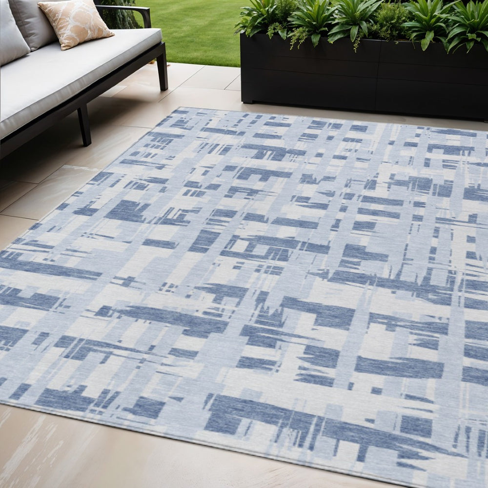 HomeRoots 5' Blue and Ivory Striped Indoor-Outdoor Area Rug - Stain-Resistant, Easy-Care Coastal Charm 5' X 8' 622684