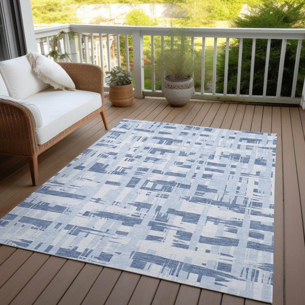 HomeRoots 5' Blue and Ivory Striped Indoor-Outdoor Area Rug - Stain-Resistant, Easy-Care Coastal Charm 5' X 8' 622684