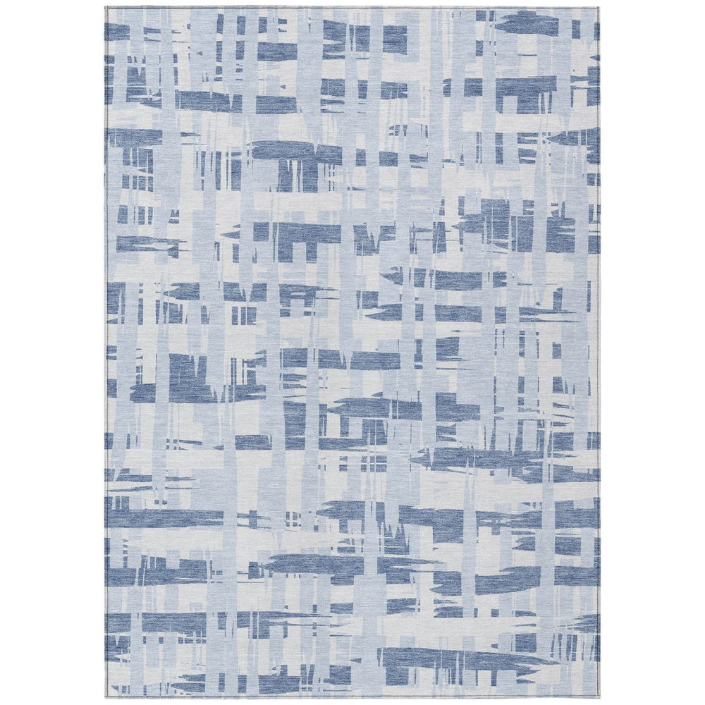 HomeRoots 5' Blue and Ivory Striped Indoor-Outdoor Area Rug - Stain-Resistant, Easy-Care Coastal Charm 5' X 8' 622684