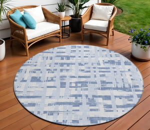 HomeRoots 5' Blue and Ivory Striped Indoor-Outdoor Area Rug - Stain-Resistant, Easy-Care Coastal Charm 8' Round 622685