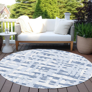 HomeRoots 5' Blue and Ivory Striped Indoor-Outdoor Area Rug - Stain-Resistant, Easy-Care Coastal Charm 8' Round 622685
