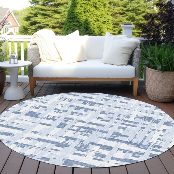 HomeRoots 5' Blue and Ivory Striped Indoor-Outdoor Area Rug - Stain-Resistant, Easy-Care Coastal Charm 8' Round 622685
