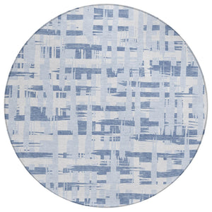 HomeRoots 5' Blue and Ivory Striped Indoor-Outdoor Area Rug - Stain-Resistant, Easy-Care Coastal Charm 8' Round 622685