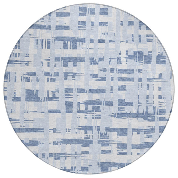 HomeRoots 5' Blue and Ivory Striped Indoor-Outdoor Area Rug - Stain-Resistant, Easy-Care Coastal Charm 8' Round 622685