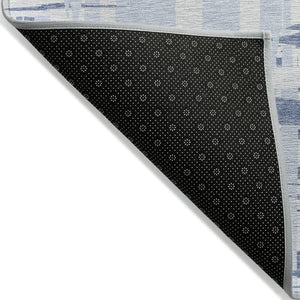 HomeRoots 5' Blue and Ivory Striped Indoor-Outdoor Area Rug - Stain-Resistant, Easy-Care Coastal Charm 8' Round 622685