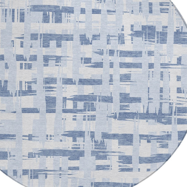 HomeRoots 5' Blue and Ivory Striped Indoor-Outdoor Area Rug - Stain-Resistant, Easy-Care Coastal Charm 8' Round 622685