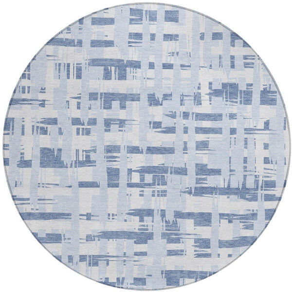 HomeRoots 5' Blue and Ivory Striped Indoor-Outdoor Area Rug - Stain-Resistant, Easy-Care Coastal Charm 8' Round 622685