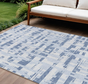 HomeRoots 5' Blue and Ivory Striped Indoor-Outdoor Area Rug - Stain-Resistant, Easy-Care Coastal Charm 8' X 10' 622686
