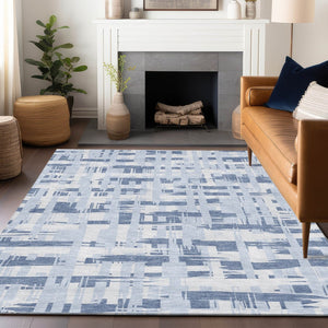 HomeRoots 5' Blue and Ivory Striped Indoor-Outdoor Area Rug - Stain-Resistant, Easy-Care Coastal Charm 8' X 10' 622686