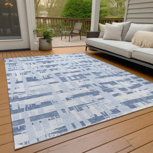 HomeRoots 5' Blue and Ivory Striped Indoor-Outdoor Area Rug - Stain-Resistant, Easy-Care Coastal Charm 9' X 12' 622687