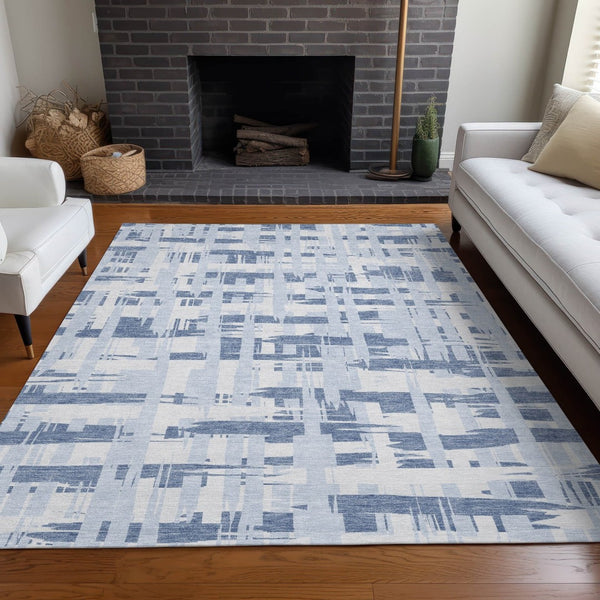 HomeRoots 5' Blue and Ivory Striped Indoor-Outdoor Area Rug - Stain-Resistant, Easy-Care Coastal Charm 10' X 14' 622688