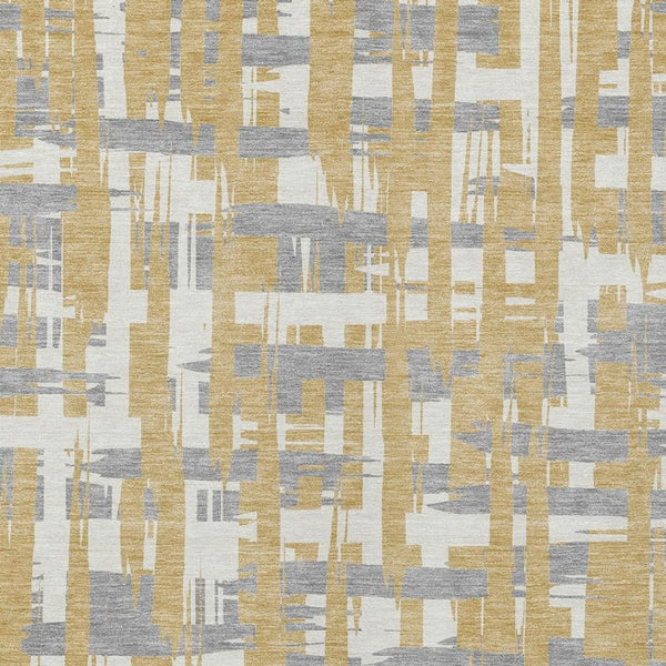 HomeRoots 5' Gold Ivory and Gray Striped Washable Area Rug - Stylish, Durable, Indoor/Outdoor Design for Any Space 5' X 8' 622690