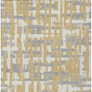 HomeRoots 5' Gold Ivory and Gray Striped Washable Area Rug - Stylish, Durable, Indoor/Outdoor Design for Any Space 5' X 8' 622690