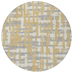 HomeRoots 5' Gold Ivory and Gray Striped Washable Area Rug - Stylish, Durable, Indoor/Outdoor Design for Any Space 8' Round 622691