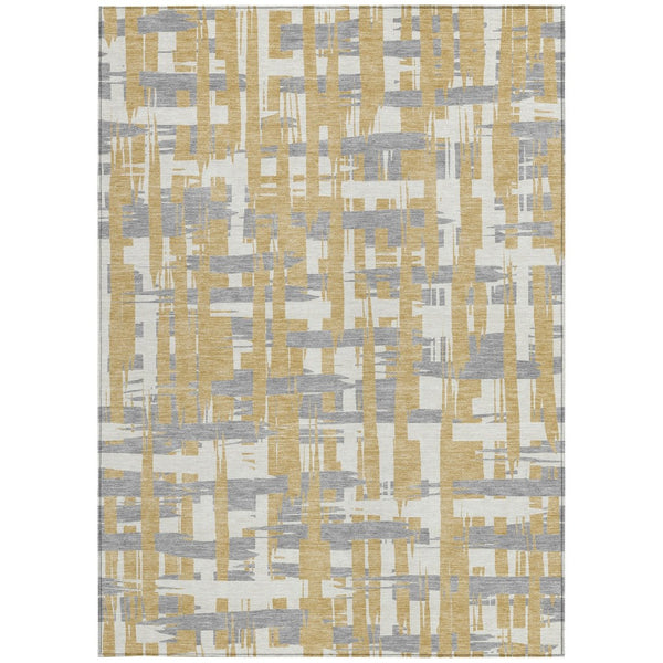 HomeRoots 5' Gold Ivory and Gray Striped Washable Area Rug - Stylish, Durable, Indoor/Outdoor Design for Any Space 8' X 10' 622692