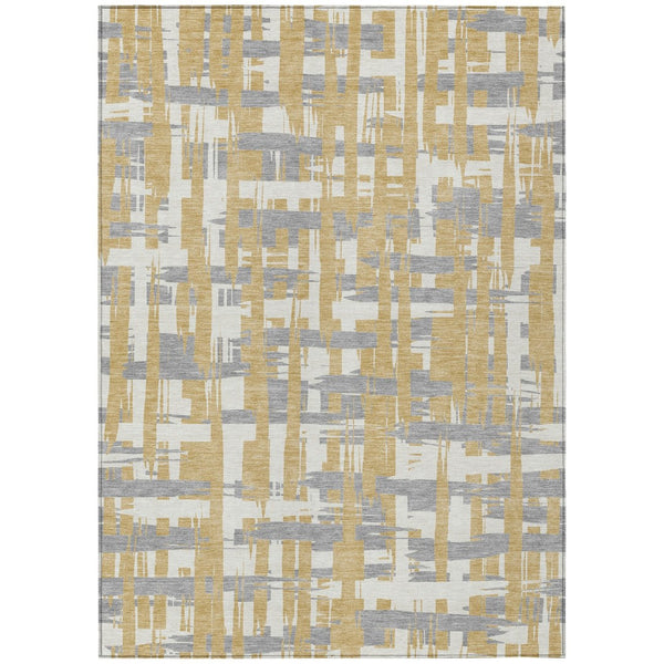 HomeRoots 5' Gold Ivory and Gray Striped Washable Area Rug - Stylish, Durable, Indoor/Outdoor Design for Any Space 8' X 10' 622692