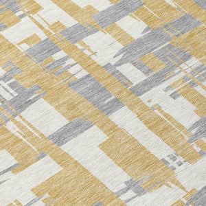 HomeRoots 5' Gold Ivory and Gray Striped Washable Area Rug - Stylish, Durable, Indoor/Outdoor Design for Any Space 8' X 10' 622692
