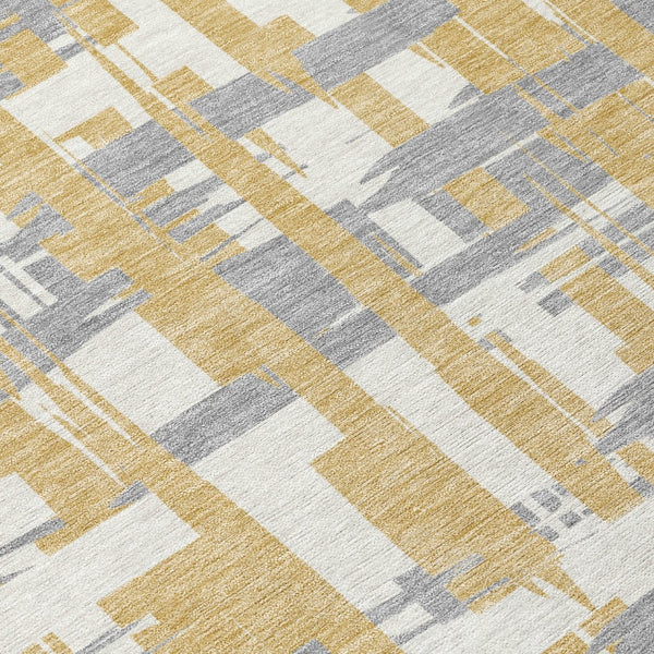HomeRoots 5' Gold Ivory and Gray Striped Washable Area Rug - Stylish, Durable, Indoor/Outdoor Design for Any Space 8' X 10' 622692