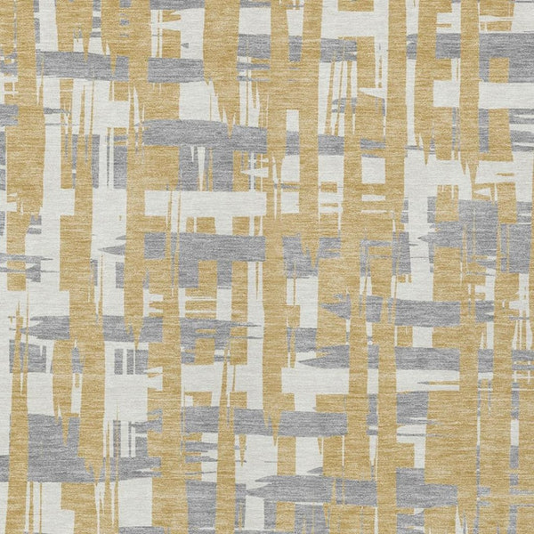 HomeRoots 5' Gold Ivory and Gray Striped Washable Area Rug - Stylish, Durable, Indoor/Outdoor Design for Any Space 9' X 12' 622693