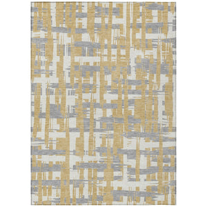 HomeRoots 5' Gold Ivory and Gray Striped Washable Area Rug - Stylish, Durable, Indoor/Outdoor Design for Any Space 9' X 12' 622693