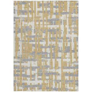 HomeRoots 5' Gold Ivory and Gray Striped Washable Area Rug - Stylish, Durable, Indoor/Outdoor Design for Any Space 9' X 12' 622693