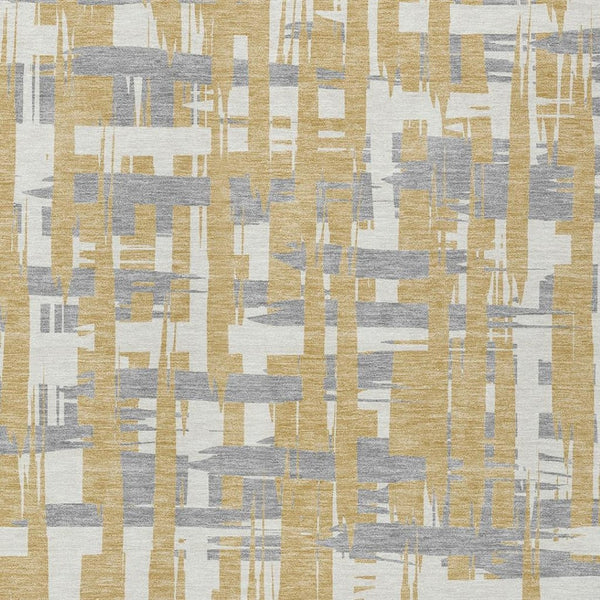HomeRoots 5' Gold Ivory and Gray Striped Washable Area Rug - Stylish, Durable, Indoor/Outdoor Design for Any Space 10' X 14' 622694